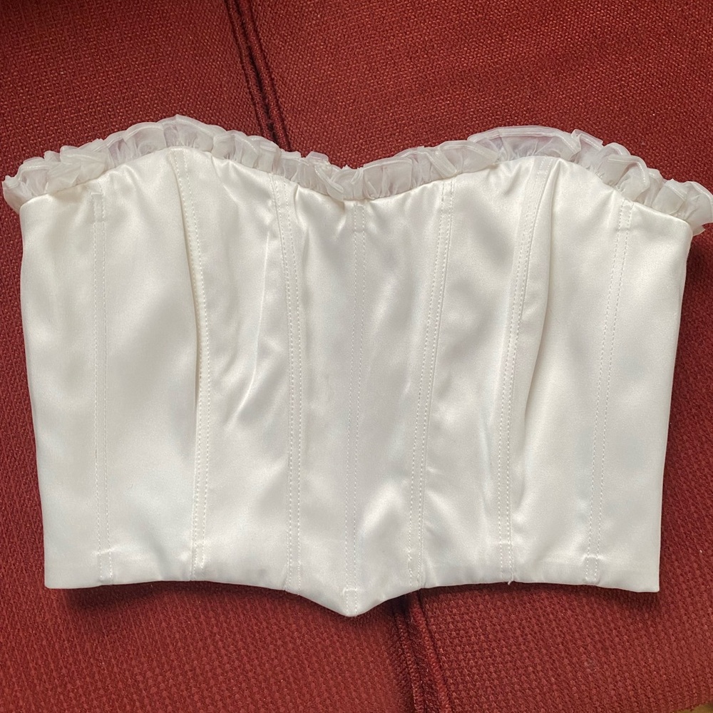 NBD White Satin Corset bradette with ruffle lace wedding party